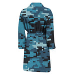 Blue And Black Digital Camo Print Men's Bathrobe
