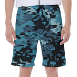 Blue And Black Digital Camo Print Men's Beach Shorts