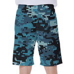 Blue And Black Digital Camo Print Men's Beach Shorts