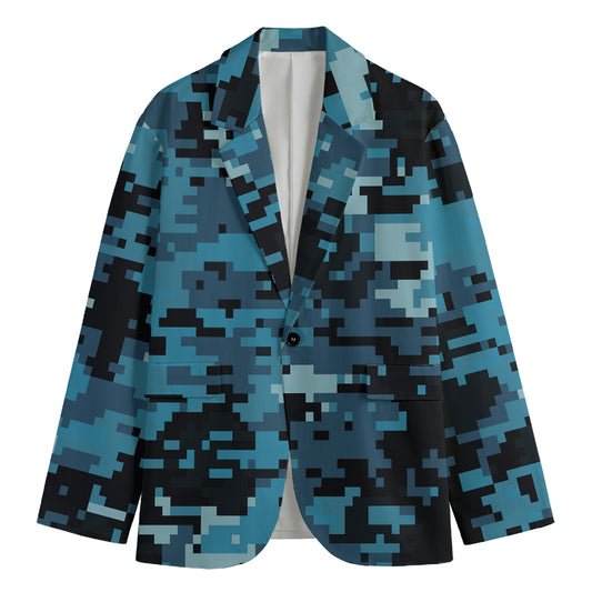 Blue And Black Digital Camo Print Men's Blazer