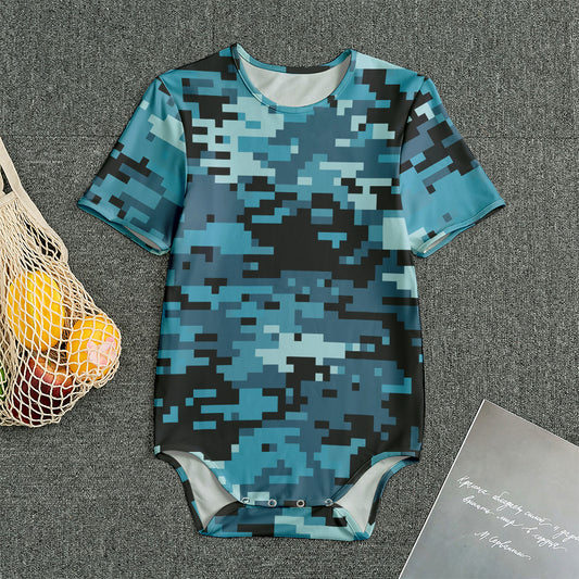 Blue And Black Digital Camo Print Men's Bodysuit