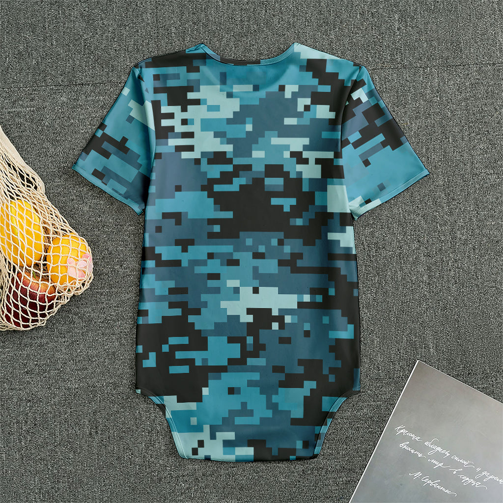 Blue And Black Digital Camo Print Men's Bodysuit