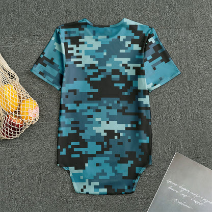 Blue And Black Digital Camo Print Men's Bodysuit