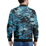 Blue And Black Digital Camo Print Men's Bomber Jacket