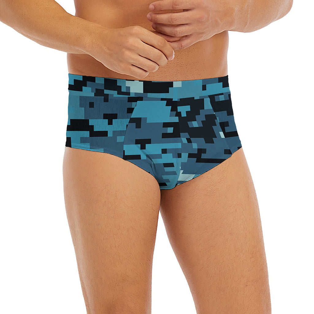 Blue And Black Digital Camo Print Men's Briefs