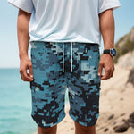 Blue And Black Digital Camo Print Men's Cargo Shorts