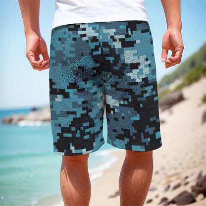Blue And Black Digital Camo Print Men's Cargo Shorts