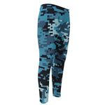 Blue And Black Digital Camo Print Men's Compression Pants