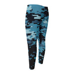 Blue And Black Digital Camo Print Men's Compression Pants