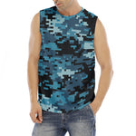 Blue And Black Digital Camo Print Men's Fitness Tank Top