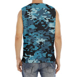 Blue And Black Digital Camo Print Men's Fitness Tank Top