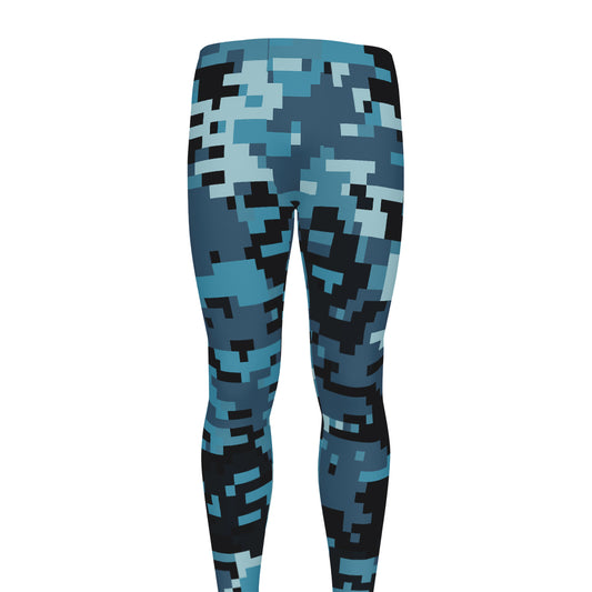 Blue And Black Digital Camo Print Men's leggings
