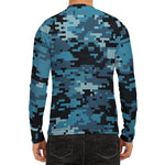 Blue And Black Digital Camo Print Men's Long Sleeve Rash Guard
