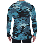 Blue And Black Digital Camo Print Men's Long Sleeve T-Shirt