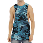 Blue And Black Digital Camo Print Men's Muscle Tank Top