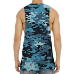 Blue And Black Digital Camo Print Men's Muscle Tank Top