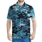 Blue And Black Digital Camo Print Men's Polo Shirt