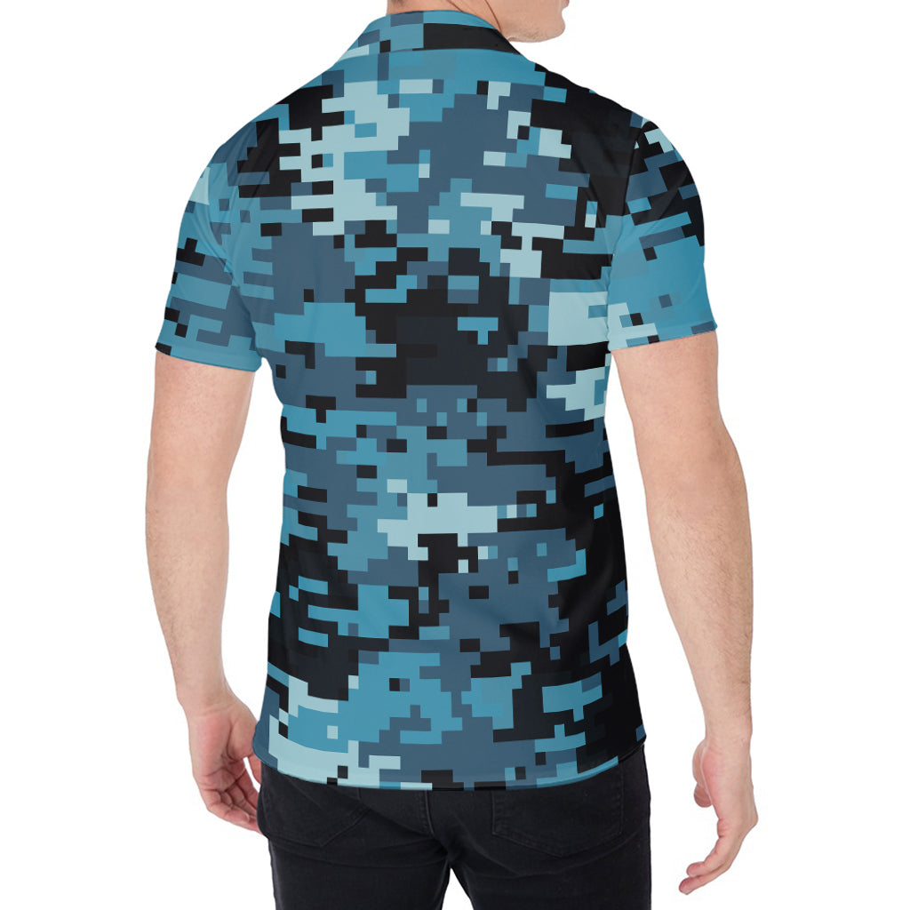 Blue And Black Digital Camo Print Men's Shirt