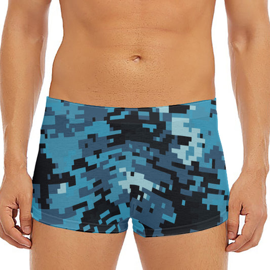 Blue And Black Digital Camo Print Men's Short Boxer Briefs