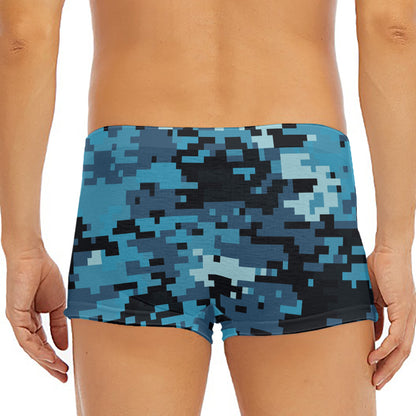 Blue And Black Digital Camo Print Men's Short Boxer Briefs