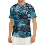 Blue And Black Digital Camo Print Men's Short Sleeve Rash Guard