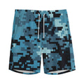 Blue And Black Digital Camo Print Men's Athletic Shorts