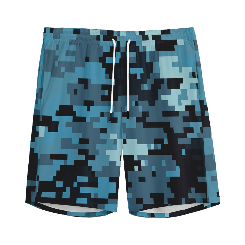 Blue And Black Digital Camo Print Men's Sports Shorts