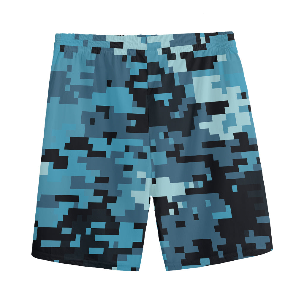 Blue And Black Digital Camo Print Men's Sports Shorts