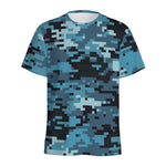 Blue And Black Digital Camo Print Men's Sports T-Shirt