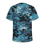 Blue And Black Digital Camo Print Men's Sports T-Shirt