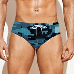 Blue And Black Digital Camo Print Men's Swim Briefs
