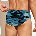 Blue And Black Digital Camo Print Men's Swim Briefs