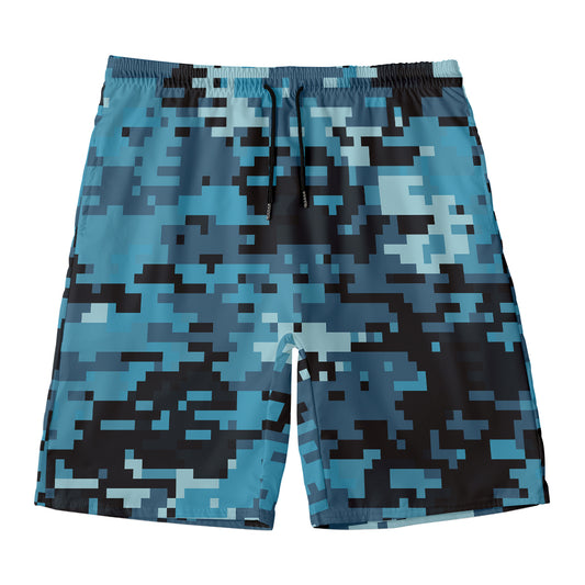 Blue And Black Digital Camo Print Men's Swim Trunks