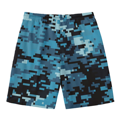 Blue And Black Digital Camo Print Men's Swim Trunks