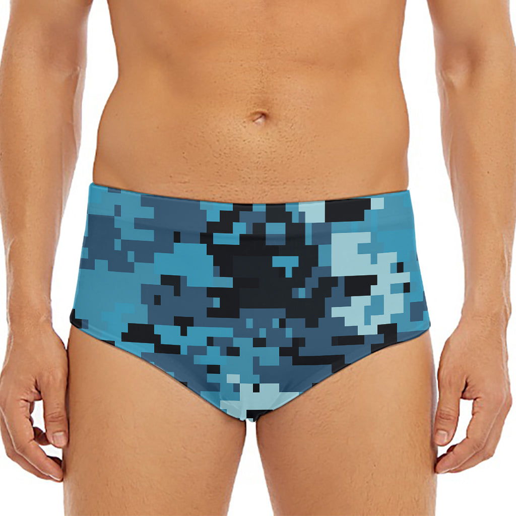 Blue And Black Digital Camo Print Men's Triangle Swim Briefs