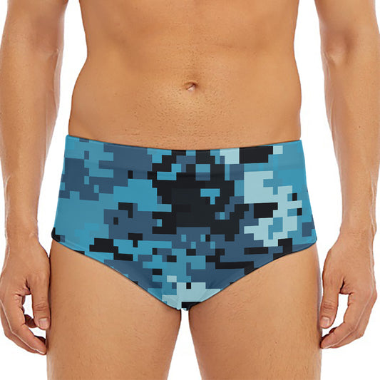 Blue And Black Digital Camo Print Men's Triangle Swim Briefs