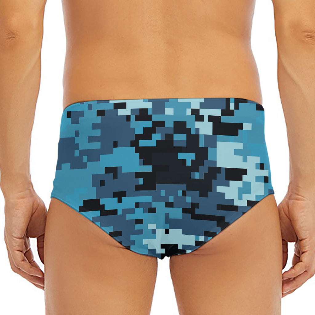 Blue And Black Digital Camo Print Men's Triangle Swim Briefs