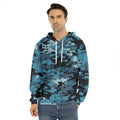 Blue And Black Digital Camo Print Men's Velvet Pullover Hoodie