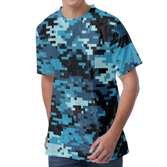 Blue And Black Digital Camo Print Men's Velvet T-Shirt