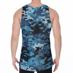 Blue And Black Digital Camo Print Men's Velvet Tank Top