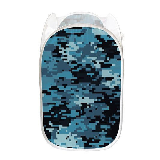Blue And Black Digital Camo Print Mesh Laundry Hamper