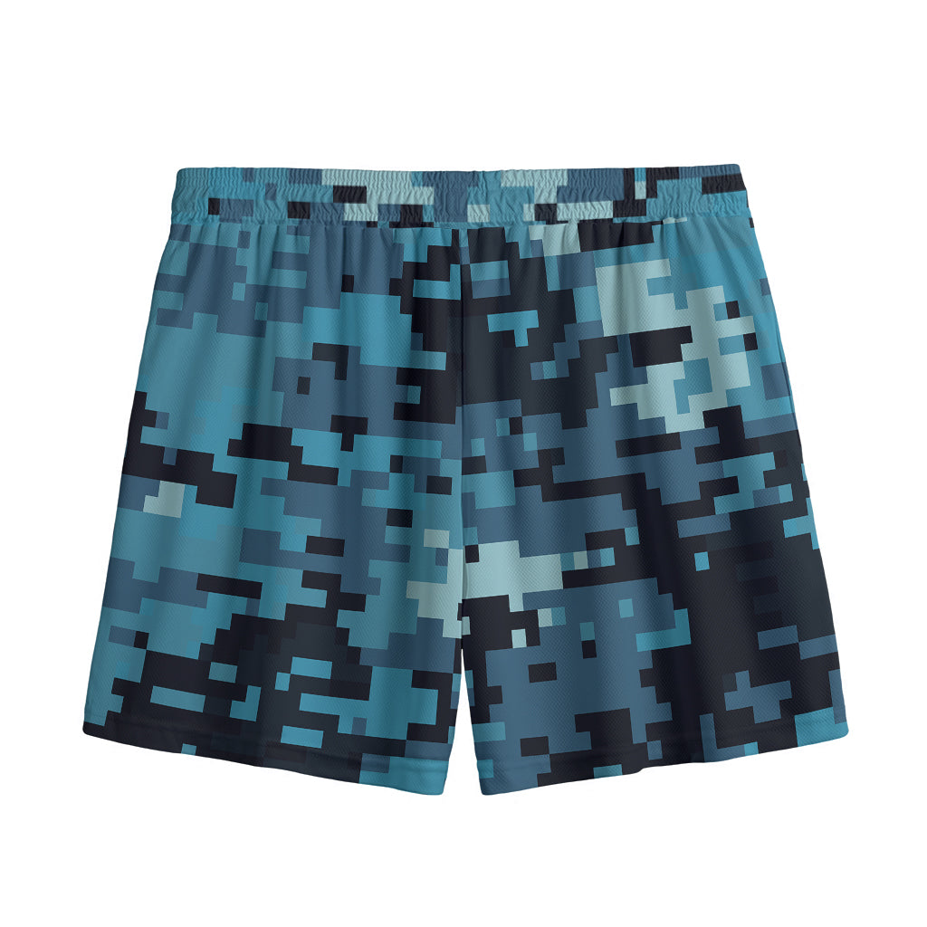 Blue And Black Digital Camo Print Mesh Shorts