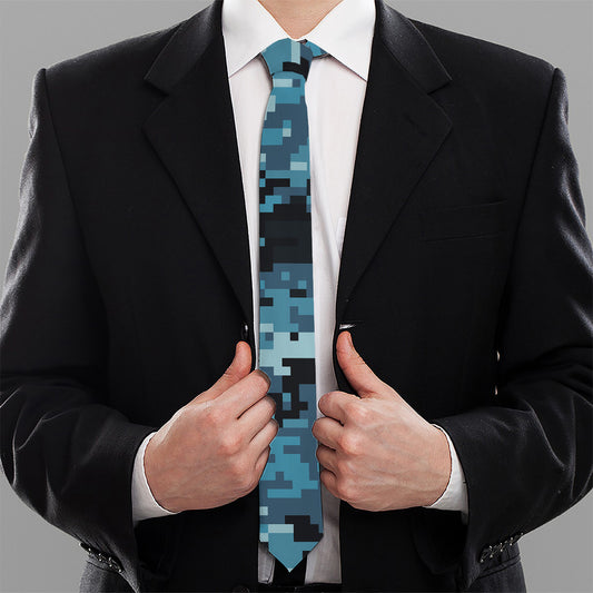 Blue And Black Digital Camo Print Necktie