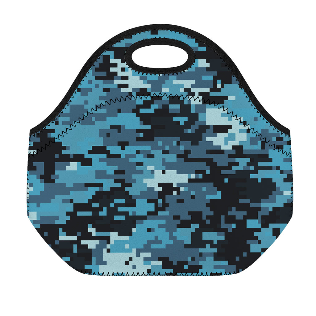 Blue And Black Digital Camo Print Neoprene Lunch Bag