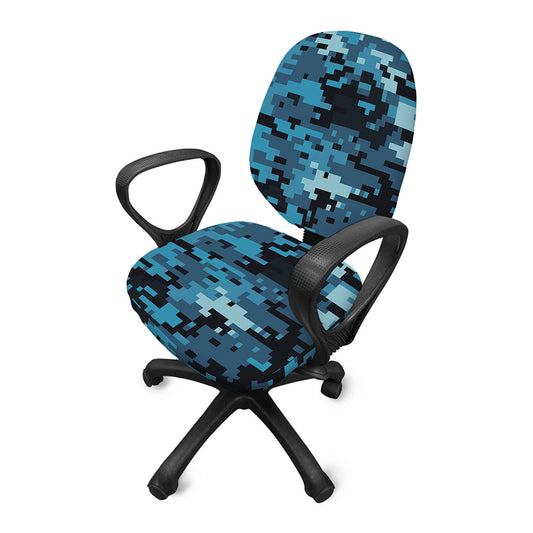Blue And Black Digital Camo Print Office Chair Cover