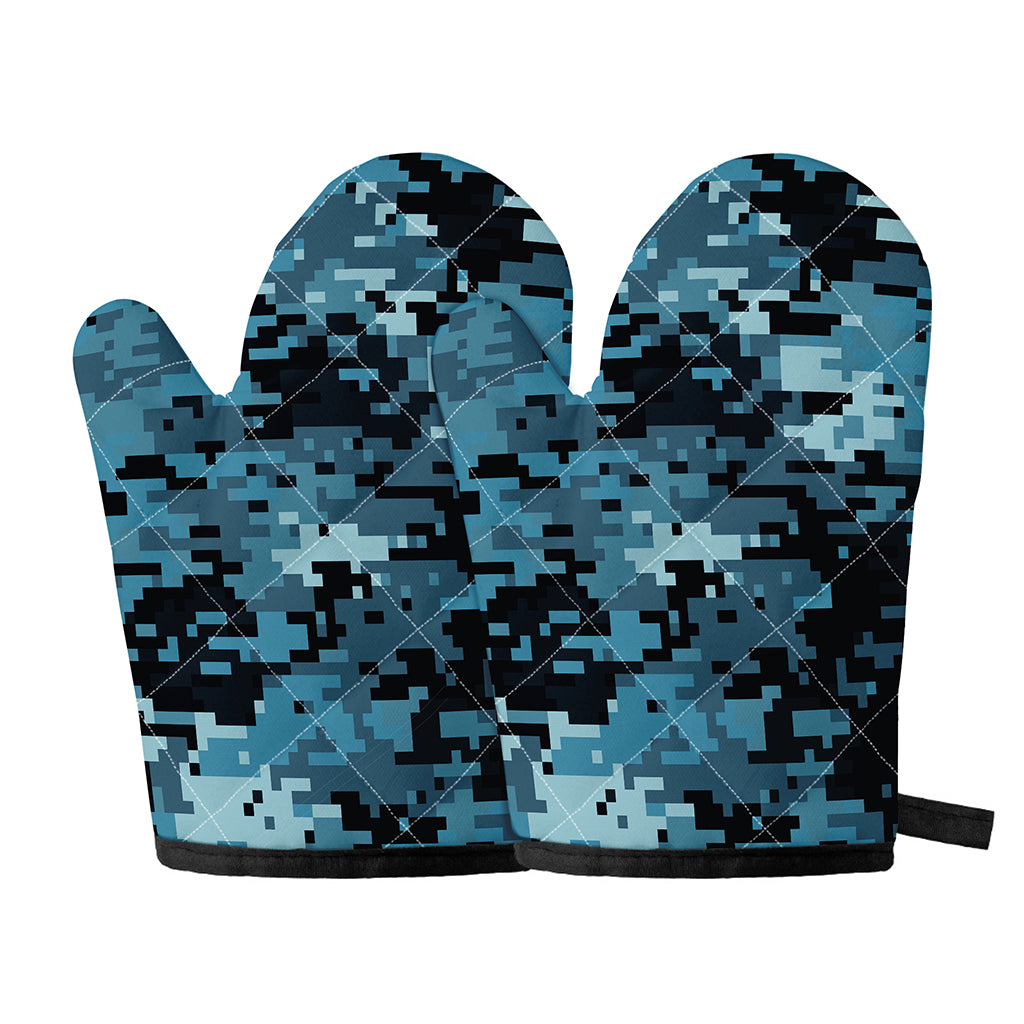 Blue And Black Digital Camo Print Oven Mitts