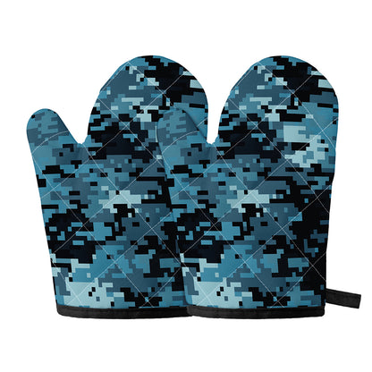 Blue And Black Digital Camo Print Oven Mitts
