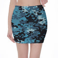 Blue And Black Digital Camo Print Pencil Mini Skirt