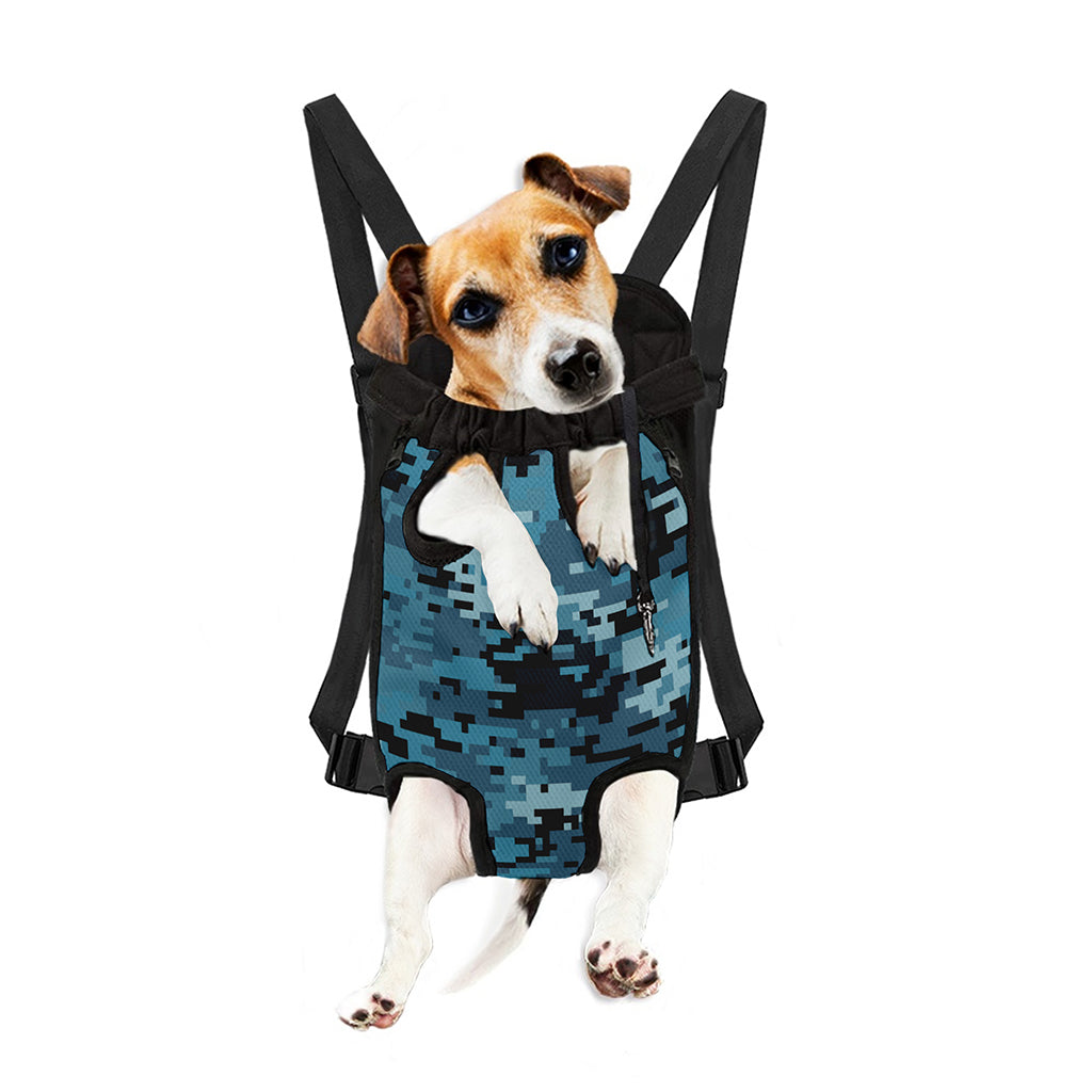 Blue And Black Digital Camo Print Pet Carrier Backpack