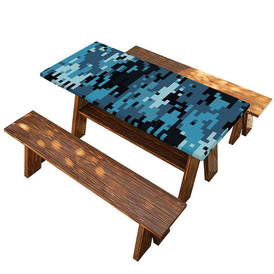 Blue And Black Digital Camo Print Picnic Table Cover
